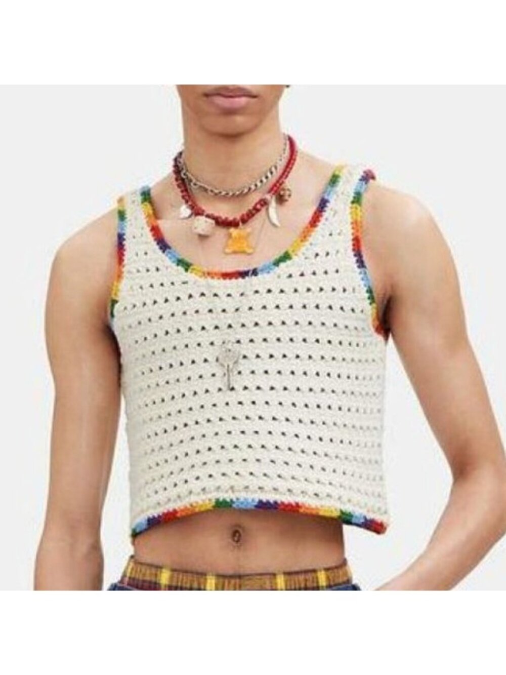 Coach Rainbow Trim Knit Tank Top Ivory Pride XS